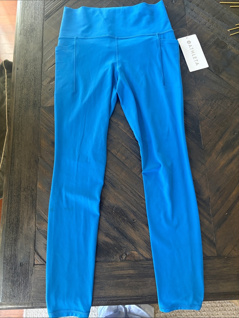 NWT Athleta Electric Blue Salutation Stash Tight High-Waist Leggings sz Small